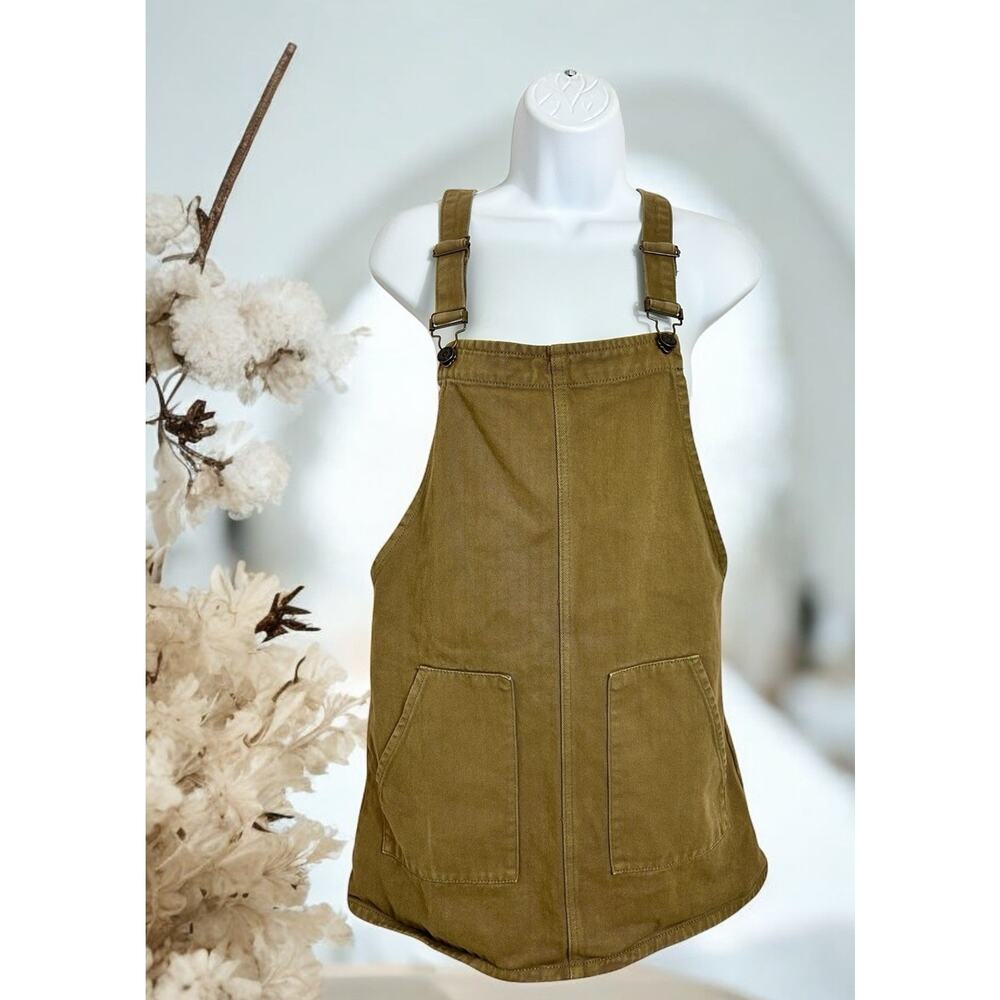 Sadie & Sage Jumper Overall Denim Skirt Sz Small Mini Olive Green Jean
